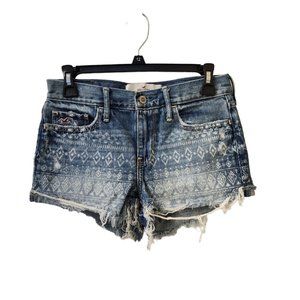 Hollister Aztec Tribal Distressed Thrashed Jean Shorts Size 1 Low Mid Rise
